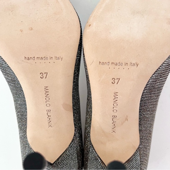 MANOLO BLAHNIK | Hangisi Dark Gold Glitter Fabric Jewel Buckle Pumps EU 37 US 7 - Picture 12 of 14